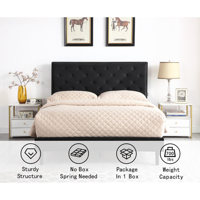 Avrah Upholstered Wingback Bed, Full, Black