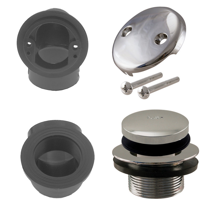 Sch. 40 ABS 1-1/2" Course Thread Plumber's Pack Tip-Toe Bathtub Drain with Two-Hole Overflow, Polished Nickel