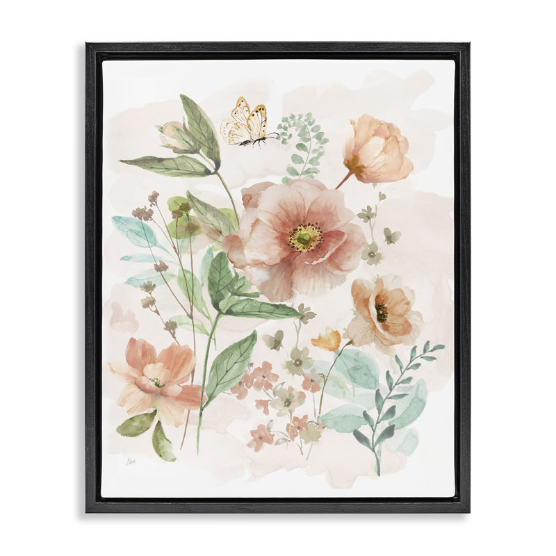 Fleurs sauvages printanières roses, Cadre flottant noir de jais, H 21 po x l 17 po