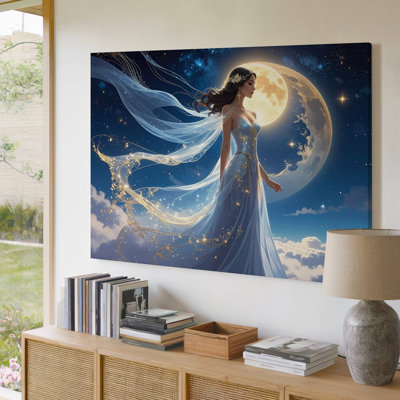 Celestial Moon Goddess Canvasethereal Night Spirit Art Wall Art Canvas Ready To Hang Gallery Wrapped Home Decor Modern Design Decor
