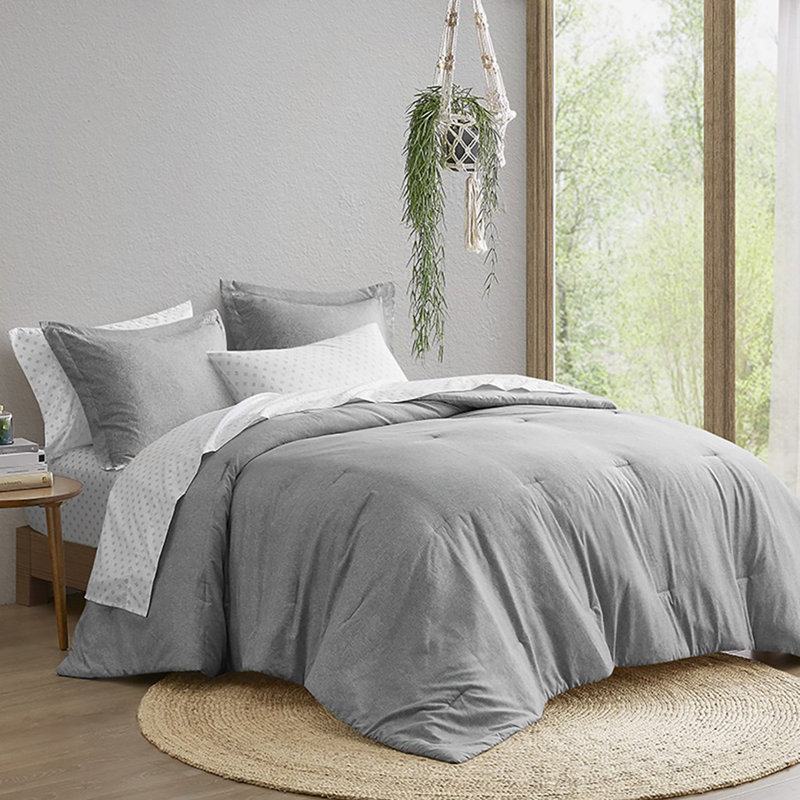 Camden Gray Chambray Print 7-Piece Queen Comforter Set with Bed Sheets, Queen Comforter + 6 Additional Pieces, Gray