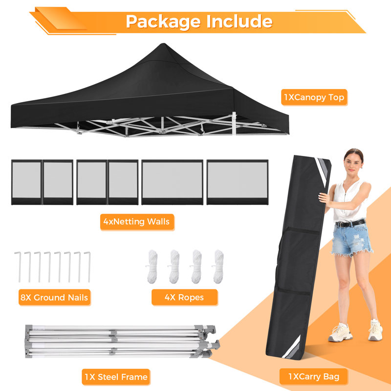 10' x 10' Black Heavy Duty Pop-Up Canopy Tent with Netting