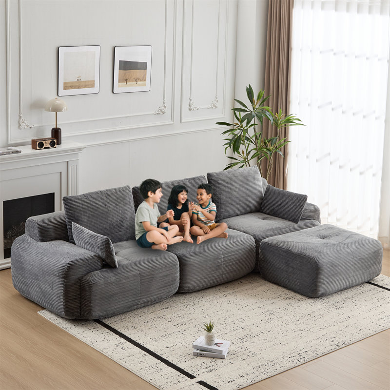 Canapé moderne en mousse à mémoire de forme compressée, grands canapés modulaires pour le salon, canapé modulaire Cloud pour animaux de compagnie, tissu en velours côtelé, causeuse très profonde, sans assemblage avec coussins