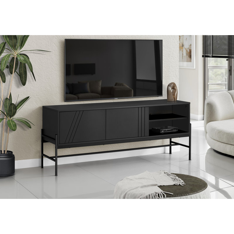 Brandy 60-inch TV stand made of black laminate and black metal, 58.74'' W X 15.39'' D X 23.46'' H, Black