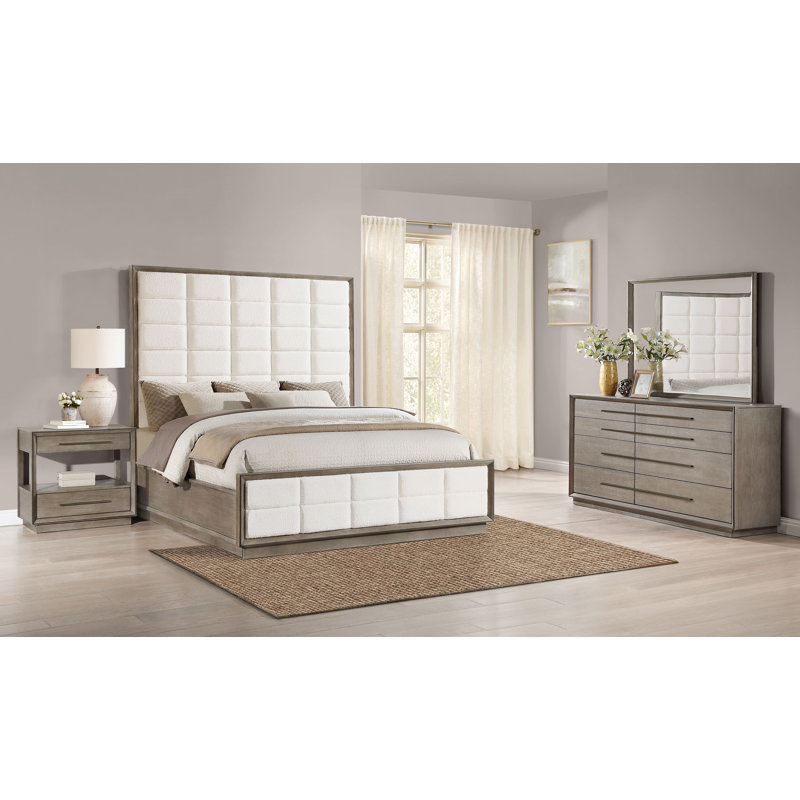 Ensemble de chambre à coucher moderne 4 pièces poivre moderne Bramhall, Brun / Blanc, Très grand californien