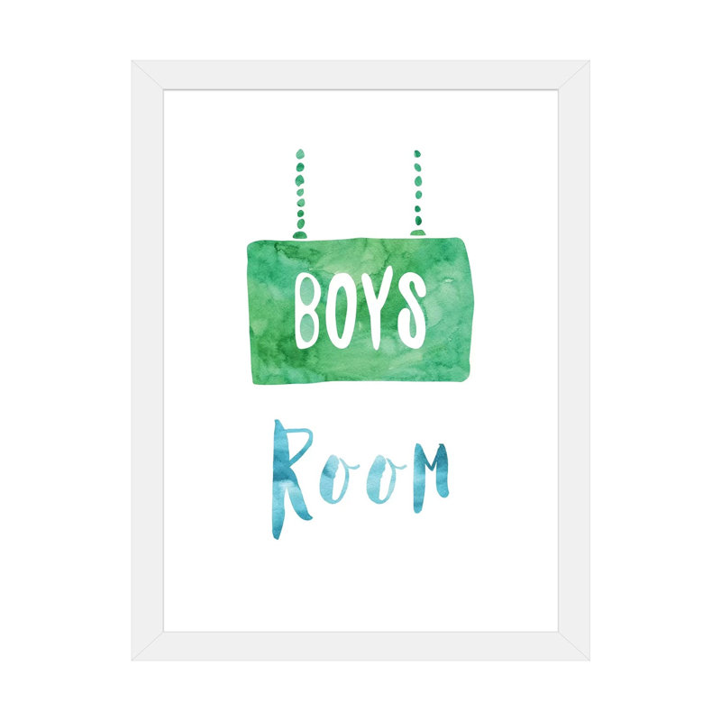 " Boys Room Green & Blue ", 32" H x 24" W x 1" D, White Framed Paper, White