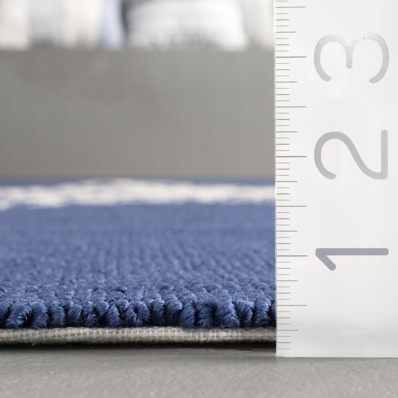 Tapis d'intérieur / extérieur bleu marine crocheté à la main Burchell, Tapis de couloir 2 pi 6 po x 6 pi