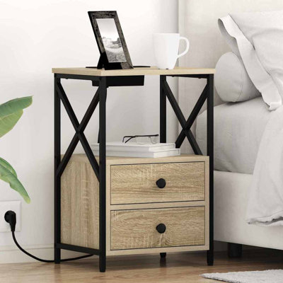 Bedside Cabinet With Charging Station With Drawer