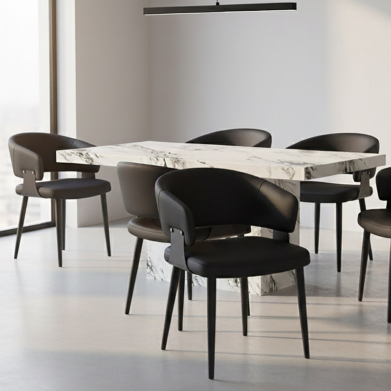 Chaise de salle à manger moderne en similicuir et métal, ensemble de 4, Chaise de salle à manger moderne en similicuir et