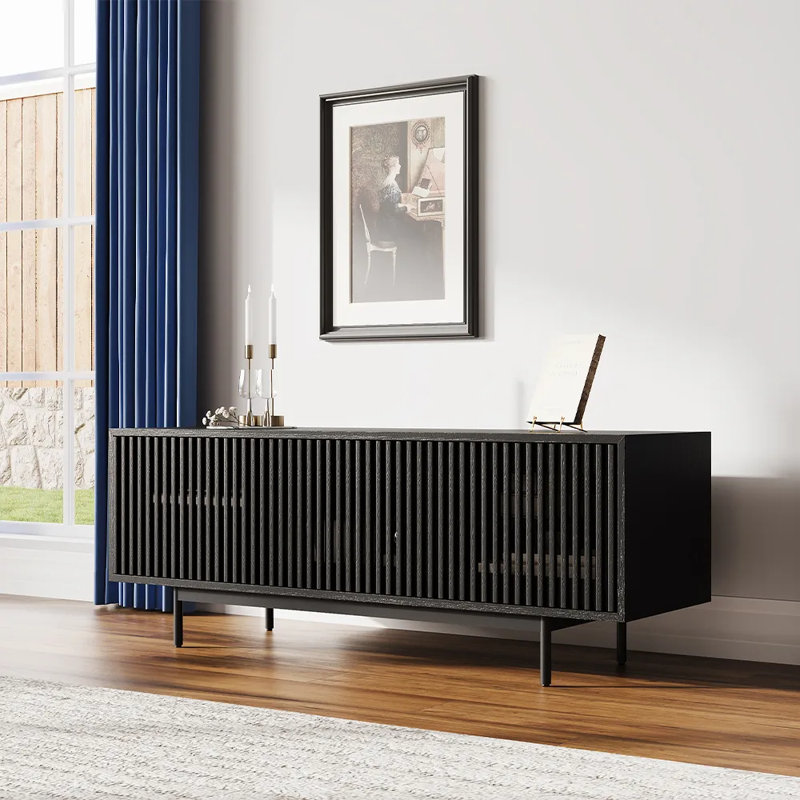 Mid-Century Modern TV Stand, 21.26" H x 59" W x 18.89" D, Black