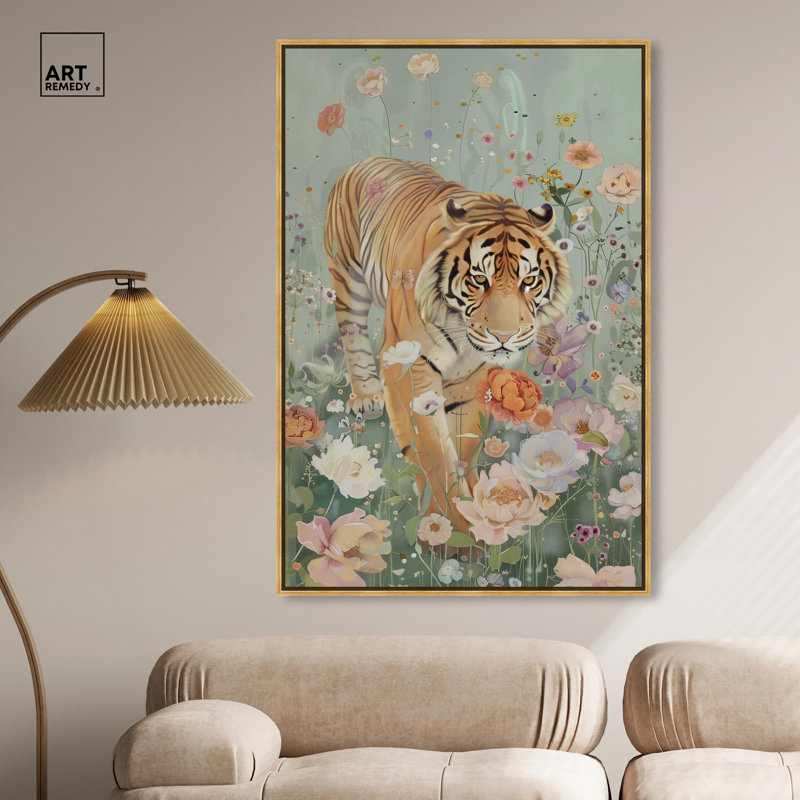 «Tiger Spring», toile par Art Remedy, Cadre doré, H 37 po x l 25 po