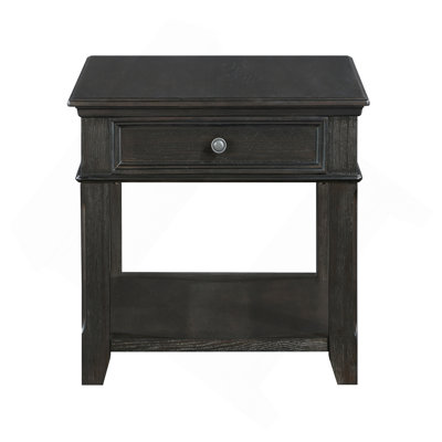 Living Room End Table With Drawer Shelf Charging Ports Charcoal Finish Classic Durable Wooden 1Pc