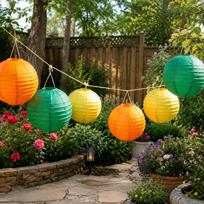 15 Green-and-Orange Paper Lanterns for Hanging Bachelorette, Wedding, Birthday, Baby Shower, Graduation, Anniversary, and Green-and-Orange Themed Room Decor