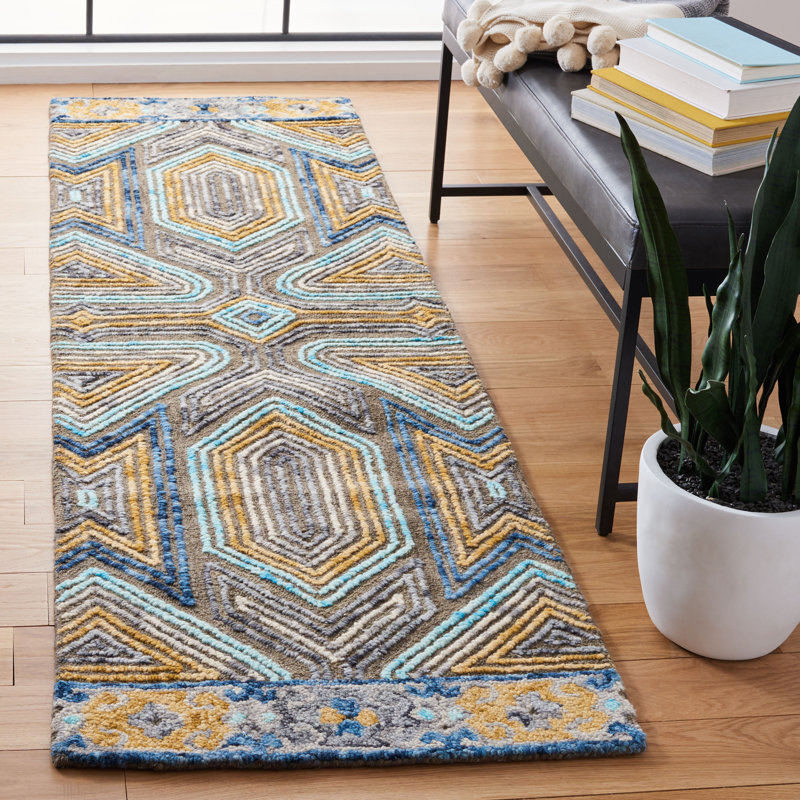 Tapis gris / beige en laine Brashear, Tapis de couloir 2 pi 3 po x 8 pi