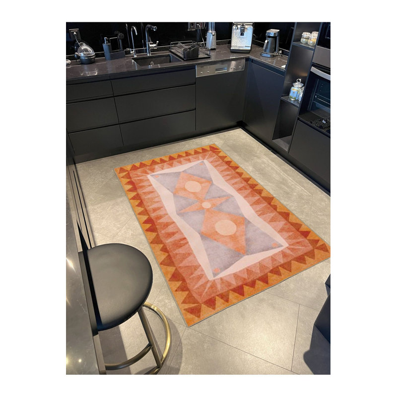 Tapis tissé à motif orange moderne Modern, Sous-tapis rond 4 pi 11 po inclus