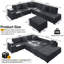 Ensemble de canapé modulaire en L 110,2 po avec repose-pieds amovible, canapé-lit convertible avec rangement pour accoudoirs cachés, ports de chargement USB et porte-gobelets, tissu en velours côtelé moelleux, pour salon, appartement, gris foncé-1313994096