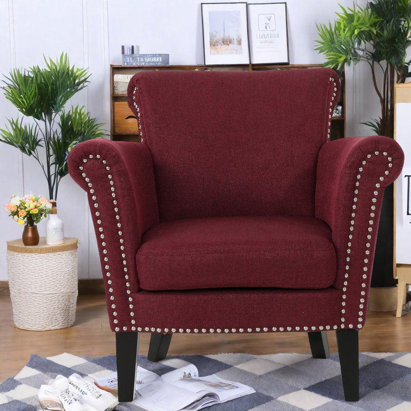 Fauteuils d'appoint modernes, tissu bourgogne, fauteuil club clouté pour la maison