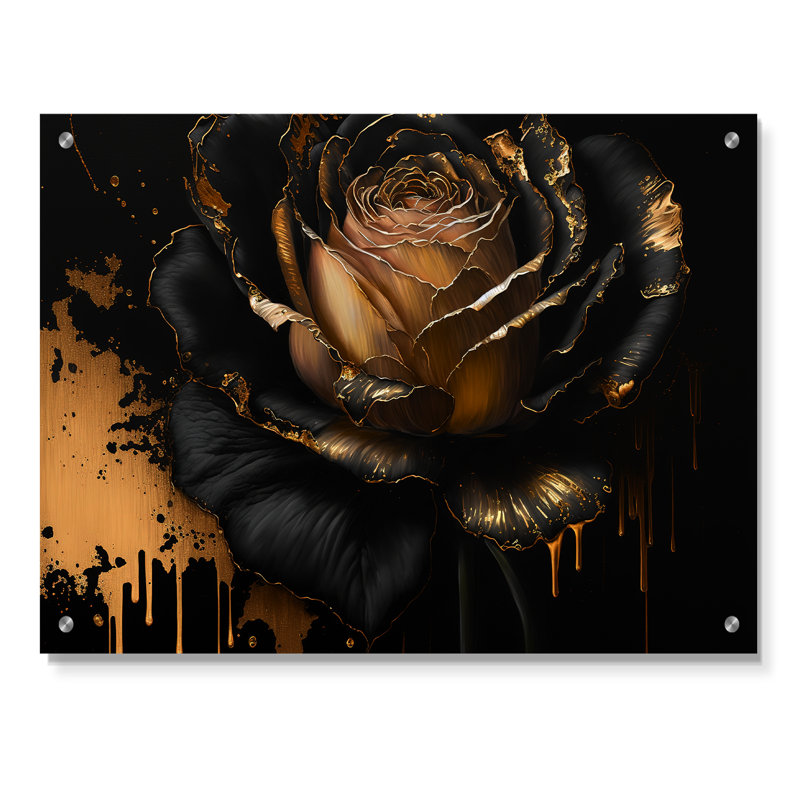 Noir et or rose II - Art mural acrylique sur verre rose, H 30 po x l 40 po