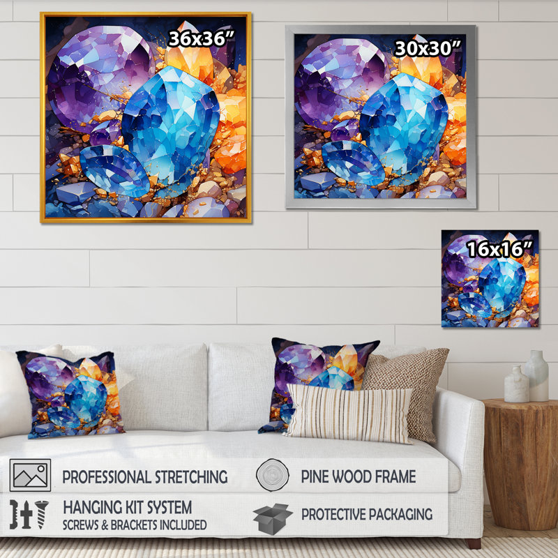 «Blue Crystal Stone Core II - Stone Geode», art mural, Noir, H 36 po x l 36 po