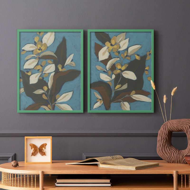 «Blue Shadow Garden I», reproduction encadrée de qualité supérieure - prête à être accrochée - aucun clou requis - aucun clou requis