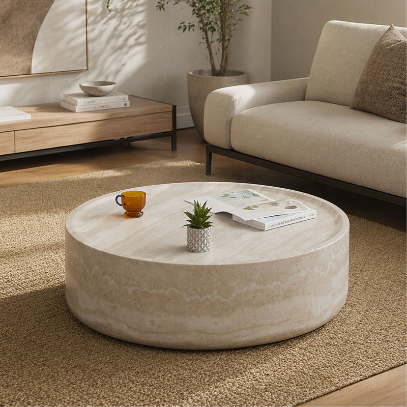 Table basse 31,49 pouces moderne avec plateau en faux pierre Mars, table basse prête à l'emploi et entièrement assemblée pour la décoration d'appartements et de salons