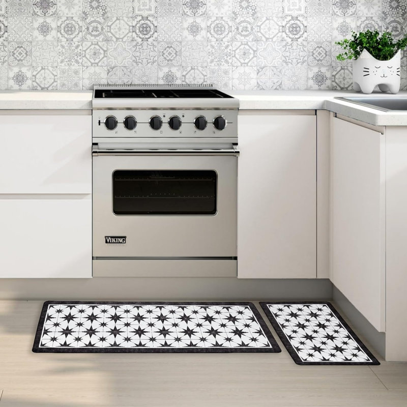 Tapis de cuisine Starburst, ensemble de 2 tapis de décoration géométrique pour la cuisine et le salon noir et blanc