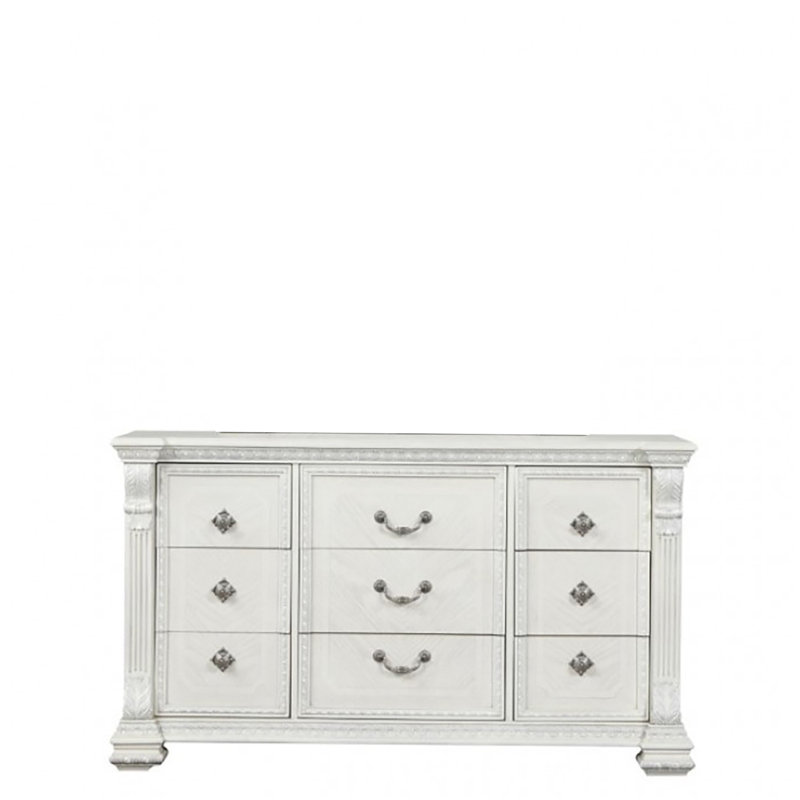 Commode 9 tiroirs Waldrews, Fil de métal blanc brossé