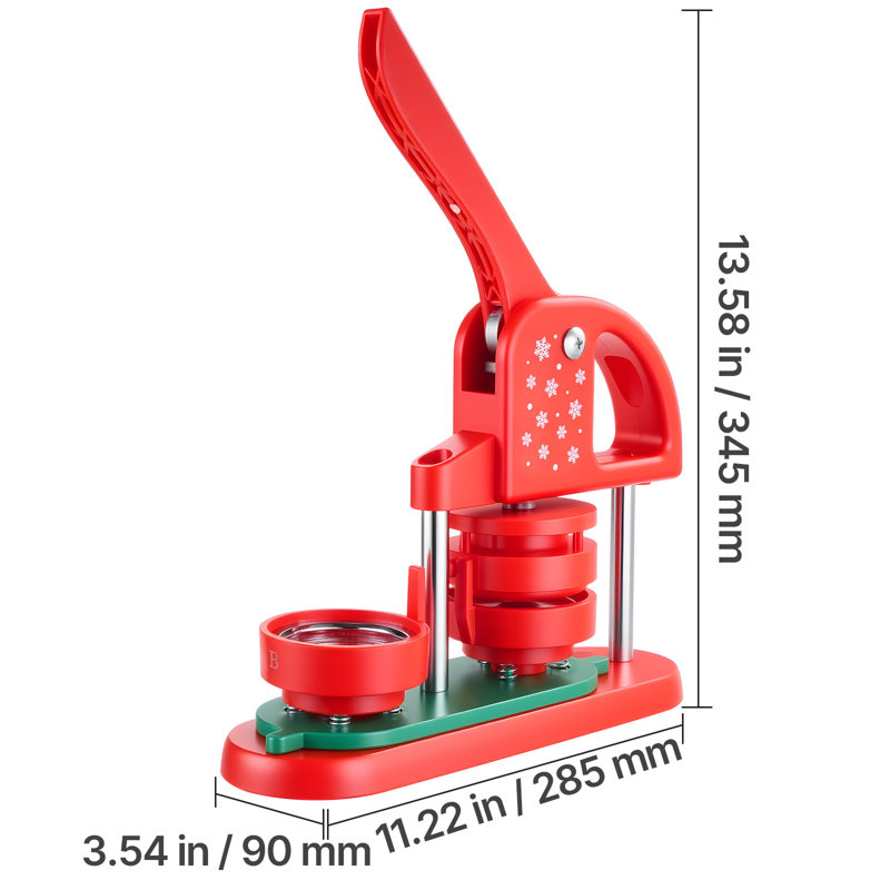 Machine à boutons, 2,28 po, broches en plastique avec pièces de boutons de 100 pièces, coupe-cercle et clés hexagonales, poignée ergonomique renforcée, pour badges de bricolage, épingles personnalisées et porte-clés, rouge