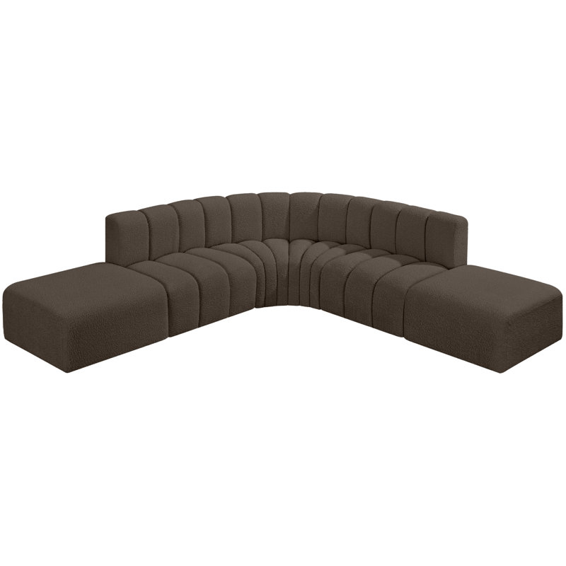 Issic Upholstered Curved Sectional with Ottoman Reversible, Brown Boucle Fabric