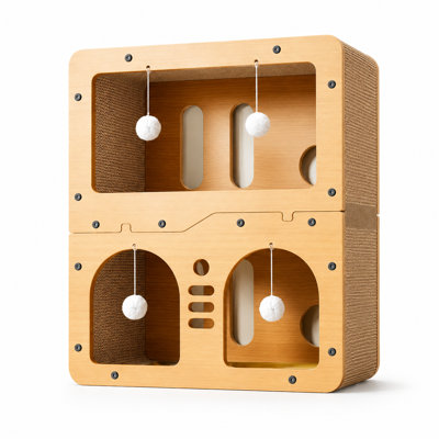2-Tier Corrugated Cardboard Cat Scratcher House, Multi-Functional Lounge Bed for Small Cats, Scratch Pad & Scratching Post Box, Durable Cat Toy to Protect Furniture from Scratches