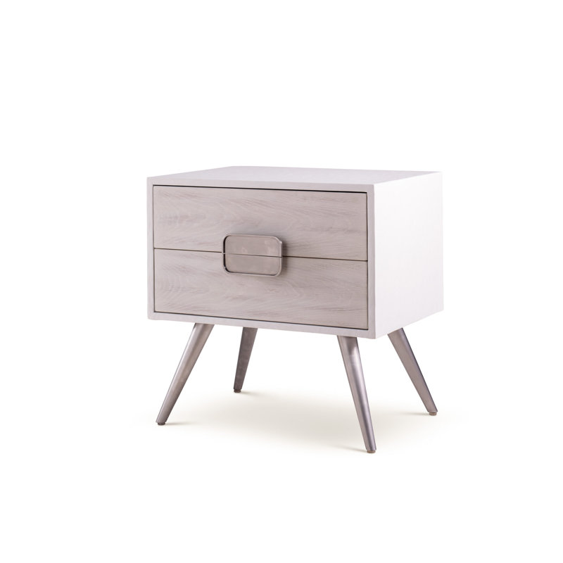 Bedside Table, Smooth White Gesso/Smooth White Oak/Silver