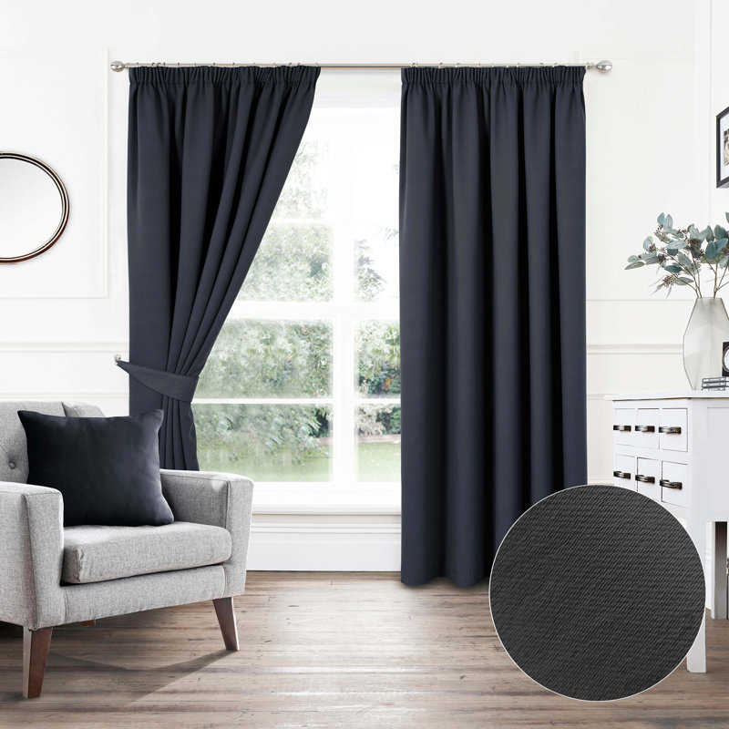 Khaidyn Pencil Pleat Room Darkening Curtain, Black, 114 W x 137 D cm