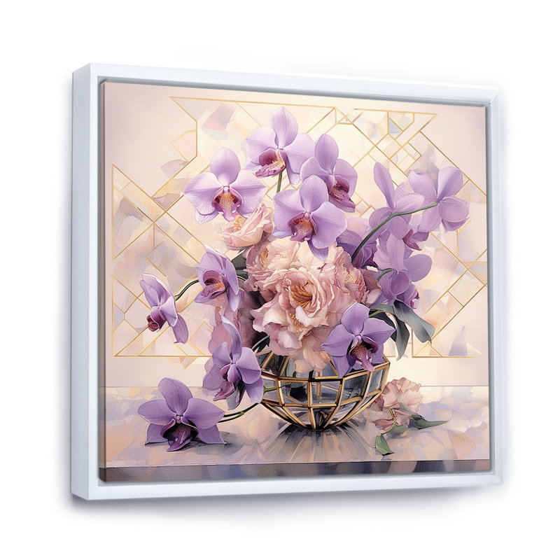 Élégante géométrie mauve Bouquet I - impression, H 36 po x l 36 po x P 1,5 po, Cadre flottant blanc