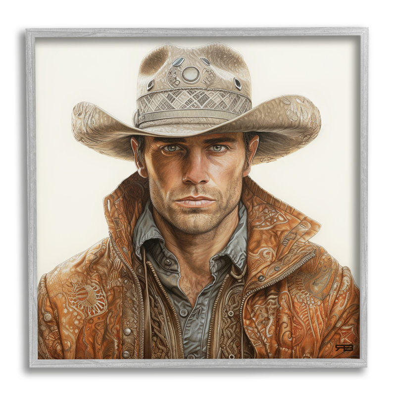 «Western Cowboy Portrait» par RB, reproduction d'art sur toile simple, Estampe numérique Farmhouse, H 12 po x l 12 po
