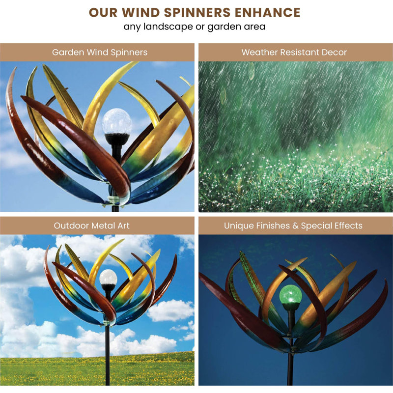 74" Multi-Color Tulip Wind Spinner with Solar Glass Ball