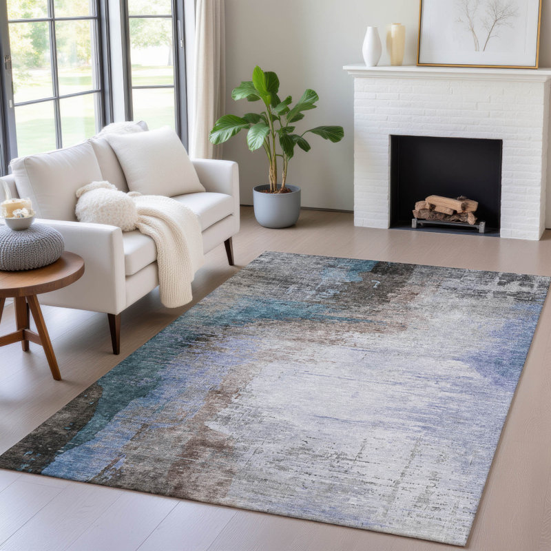 Tapis intérieur / extérieur brun lavable à la machine Xhevrie, Rectangle 10 pi x 14 pi