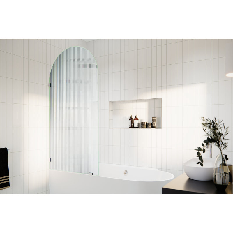 Maven 34 in. x 66.75 in. Frameless Arched Fluted Single Fixed Bath Panel, Polished Chrome