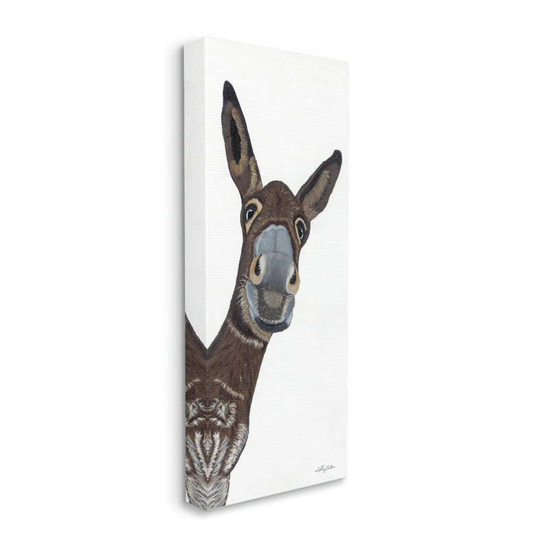 «Donkey Peering Happily Casual Farm Animal Portrait» par Ashley Justice - impression sur toile tendue