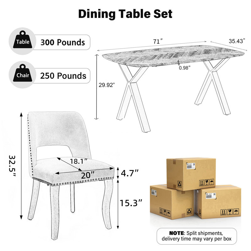 Ensemble de salle à manger rectangulaire moderne en bois avec chaise rembourrée, 5 pièces: table, 4 chaises, Noir