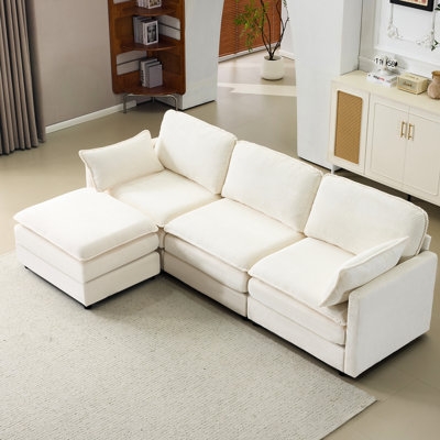 104" Modular 3 Seater Cloud With - Corduroy Upholstery, Foam Filler, Suitable For Bedroom Comfort 22" Beige Chenille Cushions And Contemporary Style, Wood Frame, Living Room