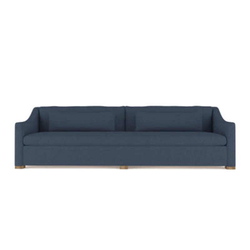 Canapé Crosby, Imprimé bleu de lin à tissage carré, H 32,5 po x l 120 po x P 38 po, Patiné