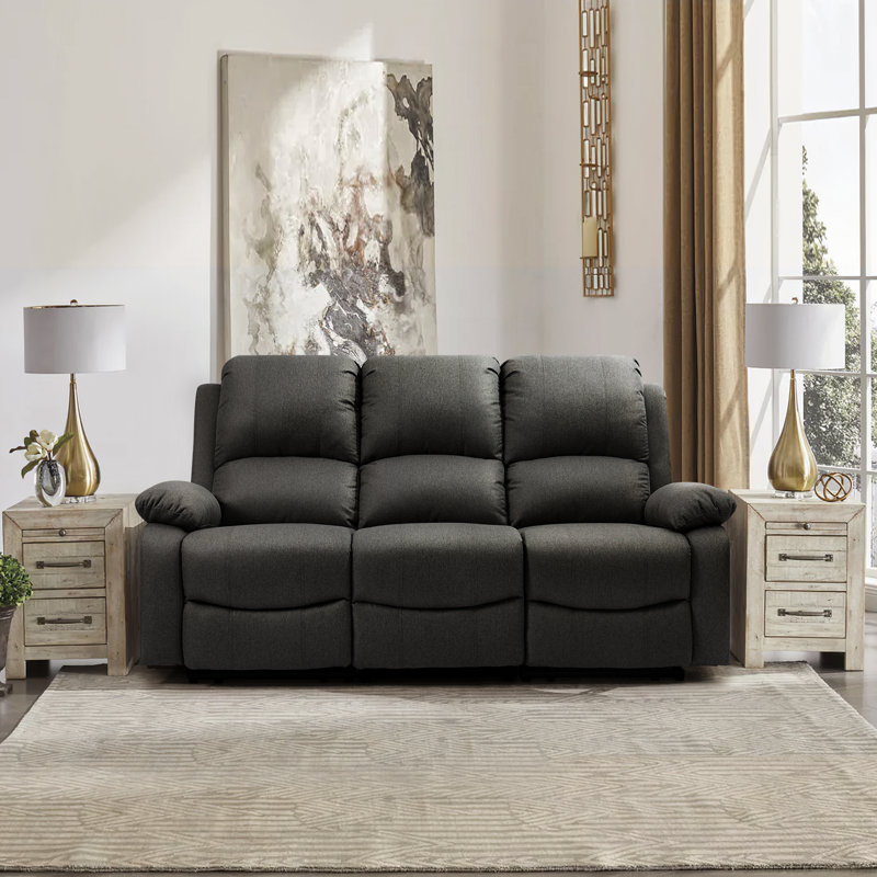 3 Seater Lafay Fabric Reclining Sofa, Dark Grey