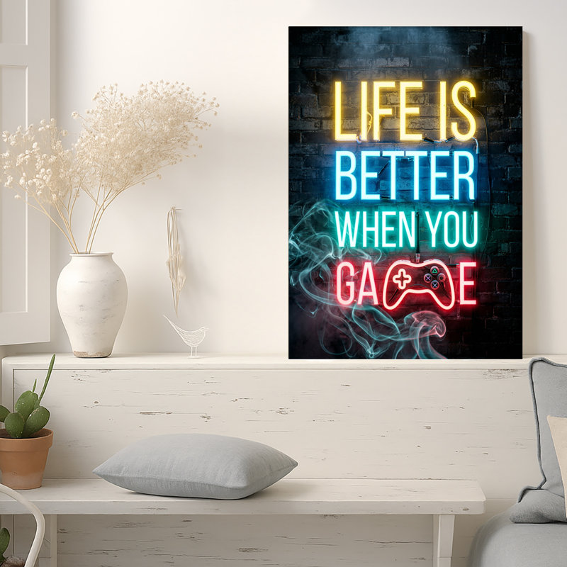 Art mural sur toile néon, "Life is Better When You", 48"H x 32"W