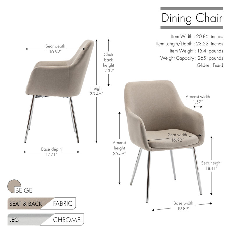Centanne Fabric Dining Chairs with Chrome Legs, Beige