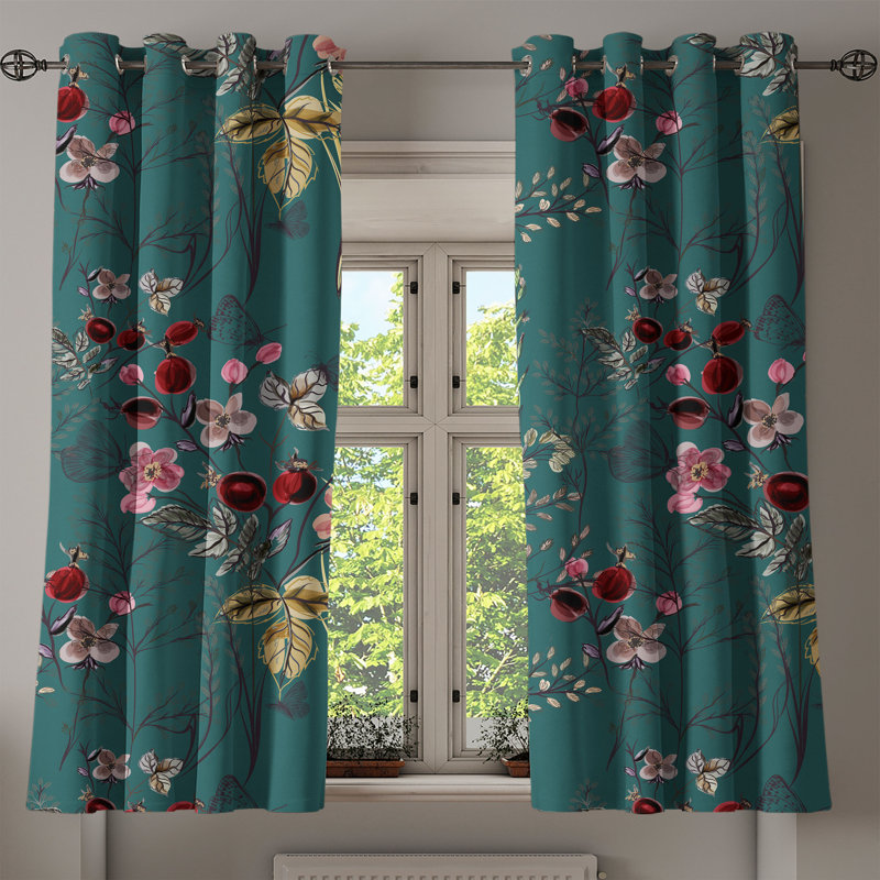 Dakota Fields Vintage Grommet Curtain Flowers Butterflies Minimal 50" x 63" Dark Fuchsia and Tan, 50" W x 54" L