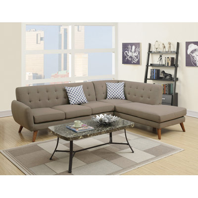 Canapé d'angle avec méridienne 111" x 80" en bois gris, 2 pièces, avec coussins décoratifs