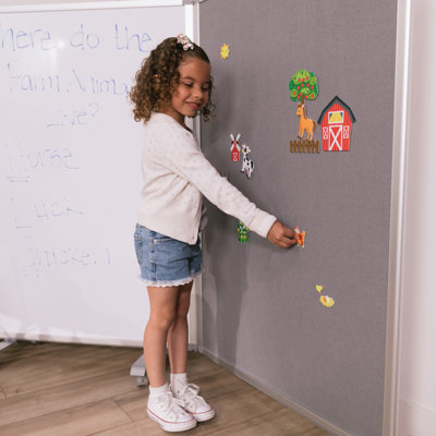 ECR4Kids Mobile Dry-Erase and Flannel Room Divider, 3-Panel, School Supplies, Grey by ECR4Kids