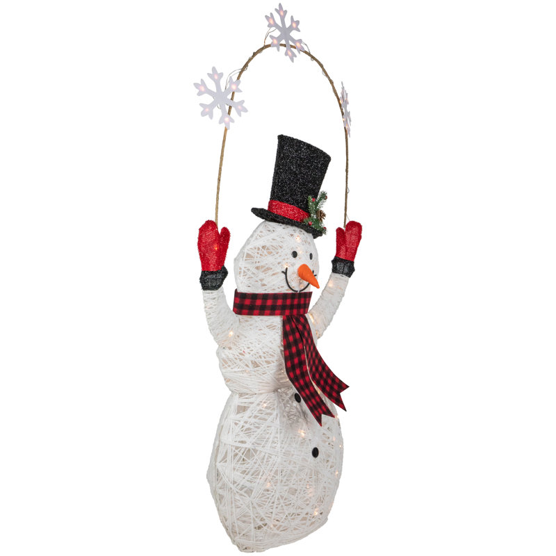 57" White LED Lighted Snowman with Snowflakes Outdoor Decoration
