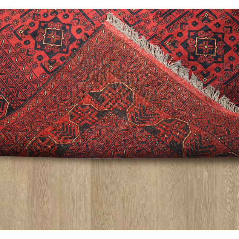 Yamoud Hand-Knotted Burgundy Lamb's Wool Area Rug
