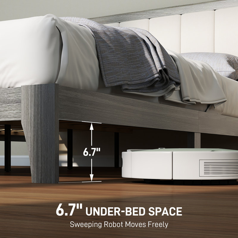 Queen Size Bed Frame with Upholstered Headboard, Platform Bed Frame with Wooden Slats, No Box Spring Needed, Easy Assembly, Gray